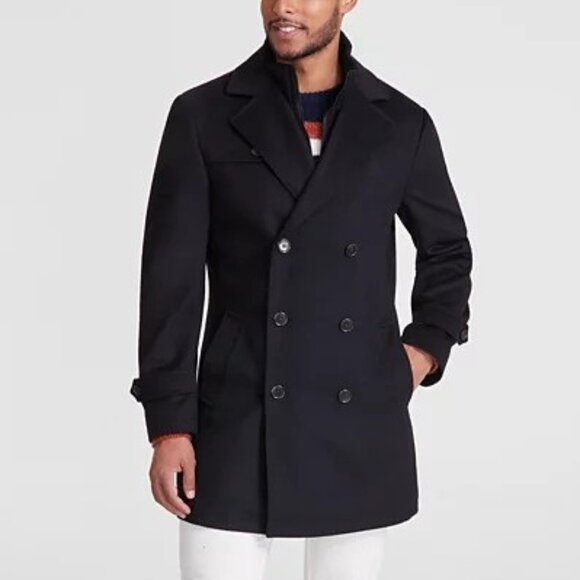 44R Michael Kors Men's Classic-Fit Wool Blend Solid Overcoat Black E03323 - Picture 1 of 3